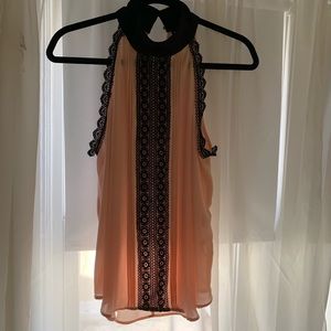 NY&Co pink and black lace halter top. NWT